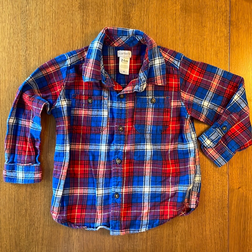 Carters 2T, 24M flannel plaid button up shirt